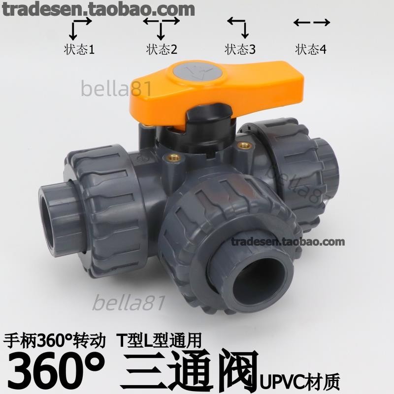 ❣️台灣精品熱賣❣️UPVC三通閥手動360度換向閥化工級PVC球閥塑料水管多功能分水閥門