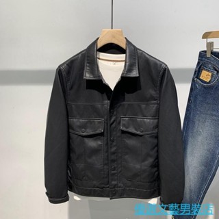 優選男裝 皮衣 夾剋 皮夾剋 男裝 皮衣外套 秋冬外套 春秋大碼300斤皮衣外套男翻領ins潮牌韓版工裝帥氣青年機車皮夾