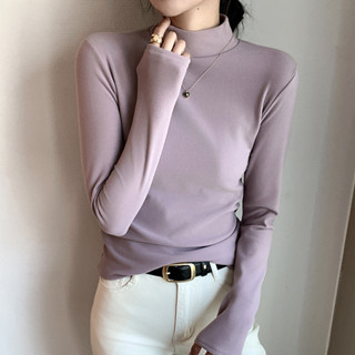 半高領雙面德絨打底衫女春秋款洋氣內搭純色加絨加厚保暖長袖上衣 韓版上衣 大尺碼上衣 冬天衣服 大尺碼女裝 長袖上衣