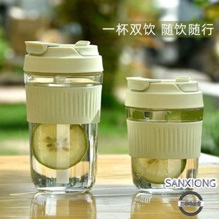 【精品好貨】«咖啡杯» 雙飲玻璃 杯子 ins高顏值便攜式女學生宿舍喝水杯隨行網紅家用咖啡