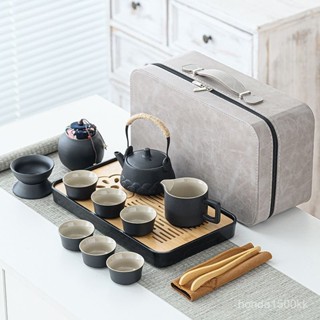 💖濾刻友💖臺灣出貨 戶外旅行茶具 茶具套裝 旅行泡茶組 陶瓷杯日式黑陶旅行功夫茶具小套裝便攜收納包簡約泡茶壺茶杯戶外 L