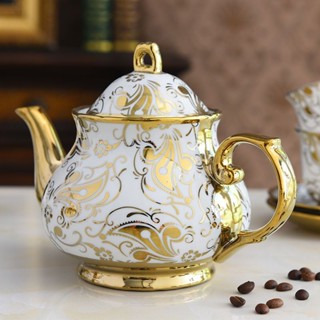 9號倉庫 功夫茶壺 陶瓷茶具 歐式茶壺 英式下午茶具 咖啡耐熱花茶壺 陶瓷大容量 家用冷水壺 手工茶壺 泡茶壺 金色茶壺