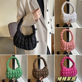 品質保障·格子單肩包小純色絎縫托特包休閒羽絨棉絨重量輕蓬鬆手提包女女孩wenna