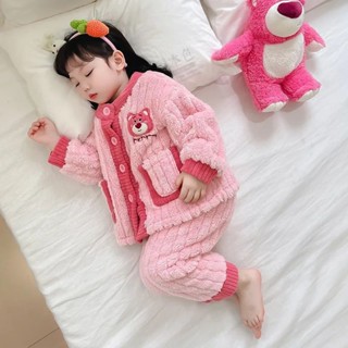 ATL 女童居家服 女童睡衣女童加絨加厚睡衣女冬季新款可愛法蘭絨兒童寶寶保暖珊瑚絨家居服