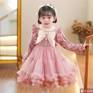 【臺灣出貨】洋裝 系列 宮廷風女童連衣裙 燈芯絨網紗公主裙 重工女寶小禮服裙