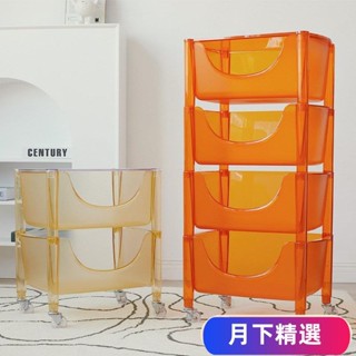 免運【現貨】可開發票網紅可移動小推車儲物櫃子簡約傢用亞剋力透明收納櫃廚房置物架YX01