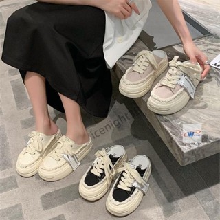 『萬誠』帆布半拖鞋 女帆布鞋 包頭鞋 帆布鞋 包頭懶人鞋 厚底穆勒鞋 穆勒鞋 女鞋懶人鞋 厚底半拖 包頭拖鞋女