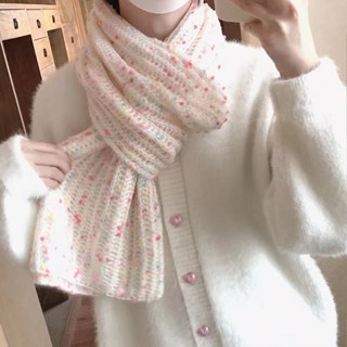 9號倉庫 羊絨圍巾 保暖圍巾 彩虹糖豆豆~圍巾成品女冬季韓版百搭可愛學生針織毛線保暖圍脖潮 毛絨圍巾 圍脖