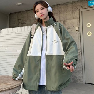 9號倉庫 戶外衝鋒衣 防風外套 歐貨撞色刺繡沖鋒衣外套女2024年新款設計感休閑洋氣減齡百搭夾克 風衣外套 薄款外套