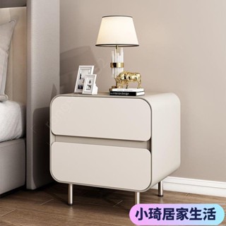 【新品】奶油風白色床頭櫃臥室傢用ins風小型實木皮質簡約現代輕奢免安裝XQJX