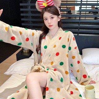 舒適 居家 和服 睡袍 女 秋冬 加厚 珊瑚絨 保暖 長袖 法蘭絨 睡衣 外穿 浴袍 新款 親膚材質