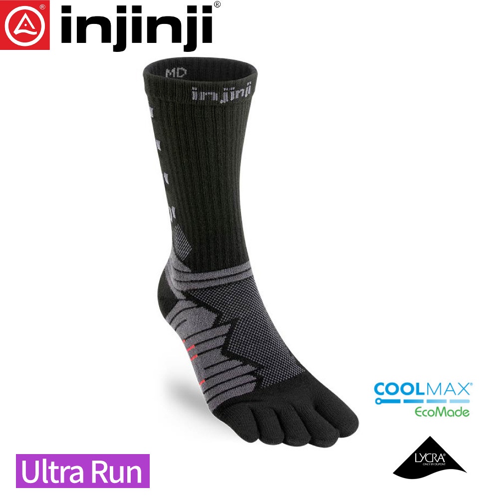 【INJINJI 美國 Ultra Run 終極系列五趾中筒襪《碳黑》】NAA67/五指襪/專業排汗襪/登山健行襪
