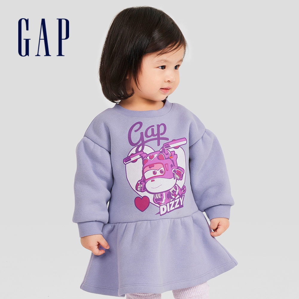 Gap 嬰兒裝 Gap x Super Wings聯名 Logo印花長袖洋裝-紫色(771431)