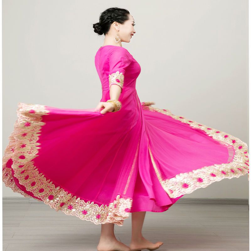現貨實拍 夏季印度舞新疆舞廣場舞表演日常舞蹈720度大擺長款洋裝 印度舞蹈服 印度服裝