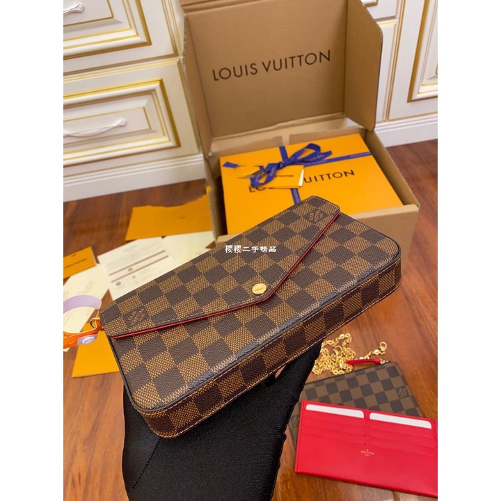 二手Louis Vuitton LV Félicie棋盤格三合一鏈條包 N63032