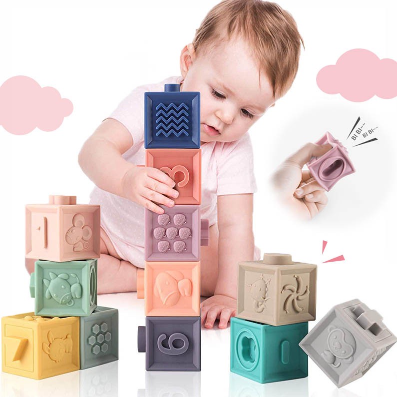 12Pcs Colorful Soft Silicone Building Blocks Stackable Toy K