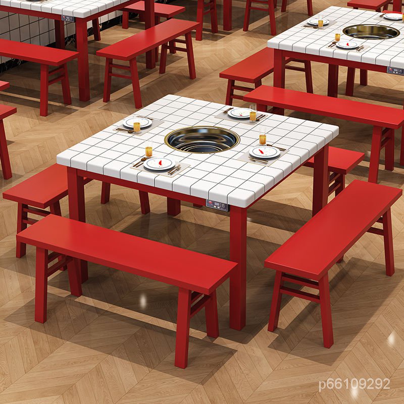 商用大理石火鍋店桌椅電磁爐一體串串香桌子專用長方形餐飲店烤肉