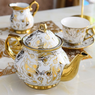 茶水杯 陶瓷杯 家用茶水杯套裝 杯子套組 玻璃杯 16件套裝歐式陶瓷茶具金邊咖啡具英式家用咖啡杯下午花茶客廳杯具
