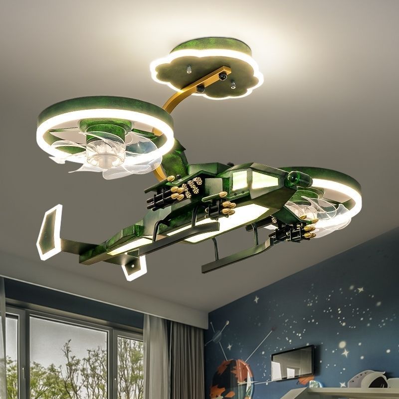 飛機燈 110V風扇燈 兒童燈 飛機燈 臥室燈 戰斗直升機燈 吊燈 創意阿凡達戰斗直升機模型房間燈飾