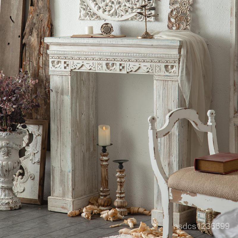 法式壁爐裝飾櫃實木複古藝術做舊成品別墅仿真假壁爐裝飾置物架子