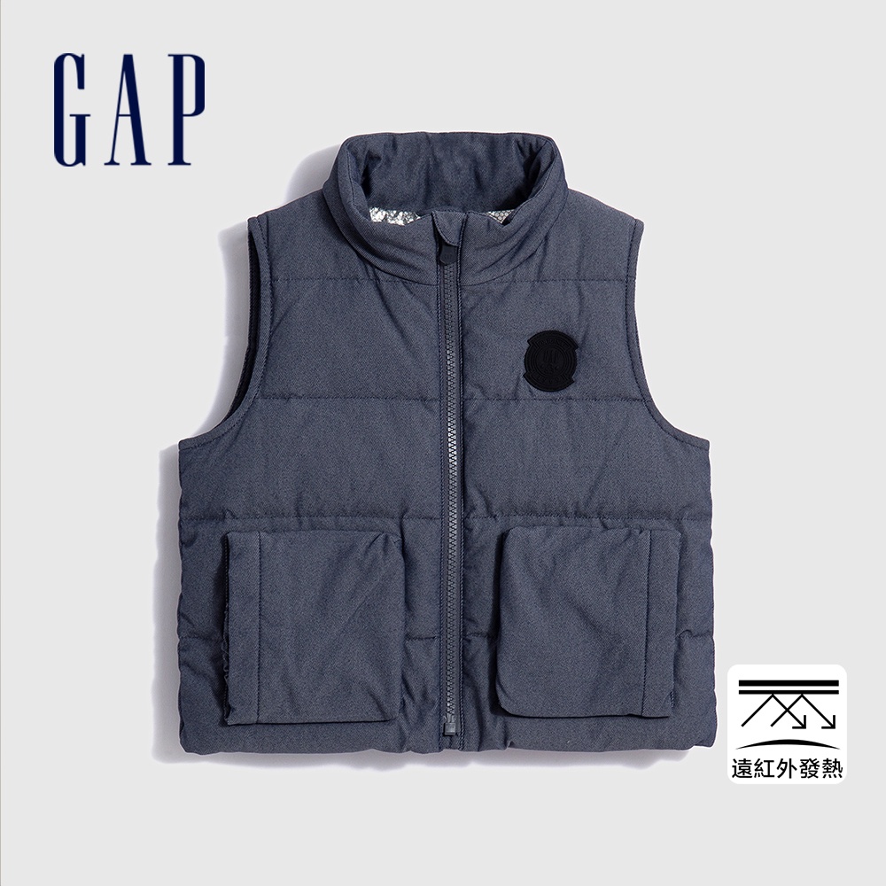 Gap 男幼童裝 Logo立領羽絨背心外套-青藍色(720762)