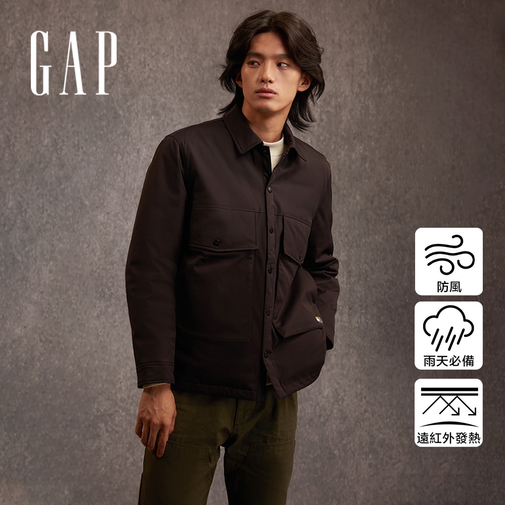 Gap 男裝 Logo防風防雨翻領羽絨外套-黑色(720805)