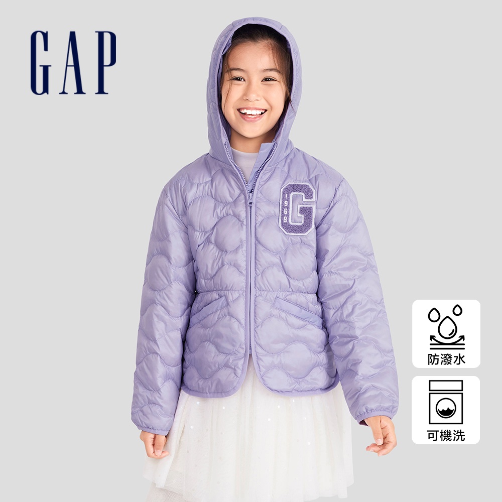 Gap 女童裝 Logo防潑水連帽羽絨外套-淺紫色(721012)