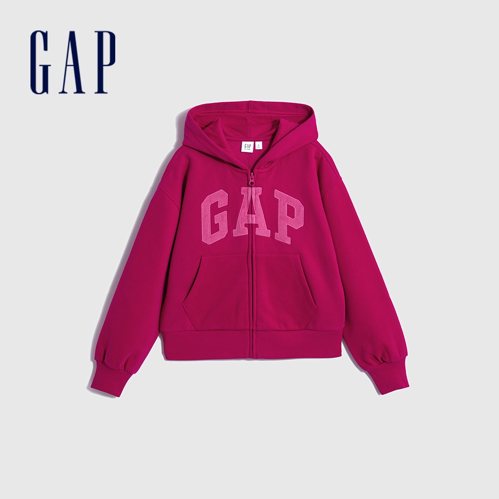 Gap 女童裝 Logo連帽外套 碳素軟磨系列-亮粉色(819394)