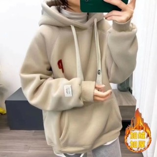 連帽衛衣 刷毛帽t 女生帽t 加絨加厚 加絨加厚衛衣女秋冬新款復古寬松顯瘦連帽保暖上衣外穿外套