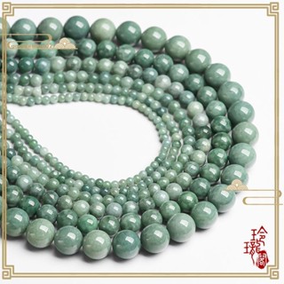 【玲瓏閣】天然緬甸玉A貨翡翠 DIY散珠 豆綠翡翠玉珠 玉石散珠 大孔圓珠 玉珠子 手鏈 項鏈 手工DIY材料批發