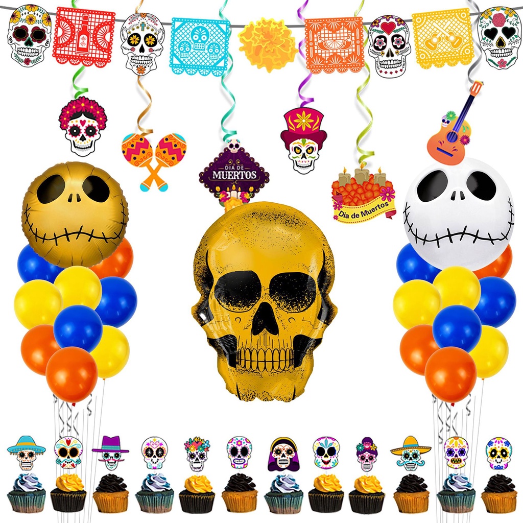 新款墨西哥亡靈節氣球南美骷髏頭派對裝飾主題節日氣球套裝