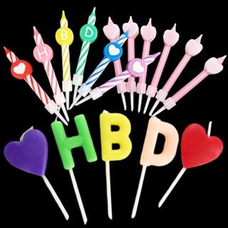 彩色粉色愛心HBD字母生日蠟燭套裝 派對蛋糕裝飾插件 烘焙用品