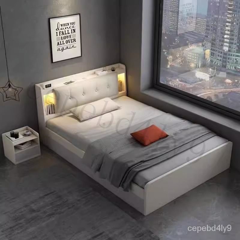 【附發票】現代簡約榻榻米床1.2米單人床帶燈儲物床次臥小戶型多功能收納床
