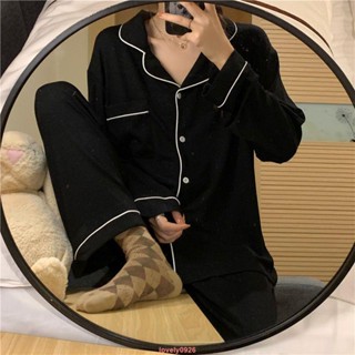 【新品】ins風簡約甜美睡衣女春秋冬季新款純色長袖寬松可外穿家居服套裝