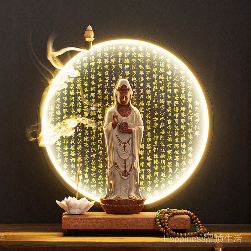 熱銷✾✶南海觀音像佛像家用陶瓷普陀山觀世音菩薩站像站立神像大悲咒燈圈