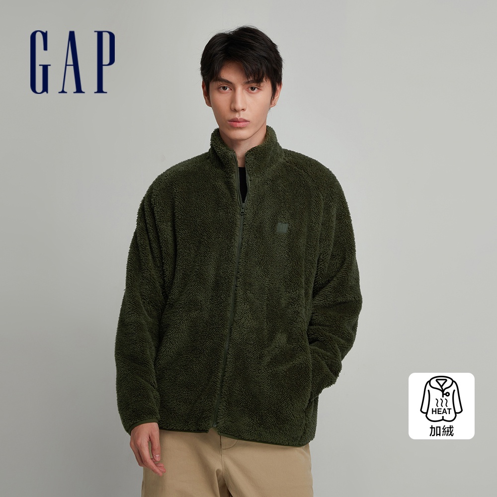 Gap 男女同款 Logo立領長袖外套 抱抱絨系列-深綠色(817851)