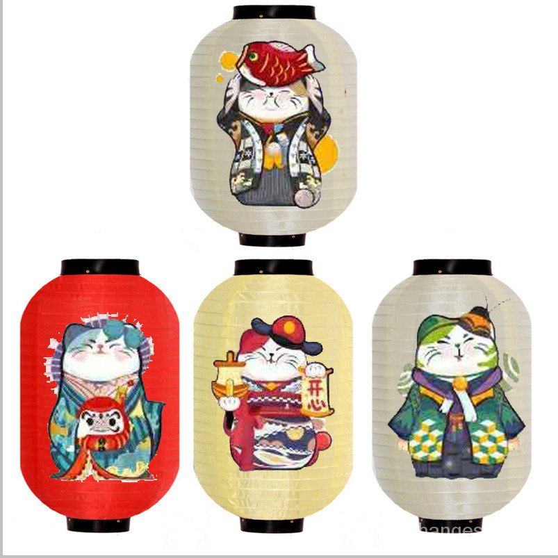 日式風格招財貓和風燈籠日本料理餐廳和室仕女圖弔燈罩裝飾戶外