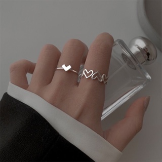 十一💕韓系戒指 高級感男愛心戒指女時尚個性輕奢小眾設計ins單身開口指環兩件套
