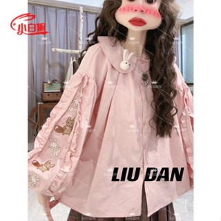 ✨小白狐✨ 甜美風長袖圓領寬鬆顯瘦襯衫女秋裝減齡百搭氣質上衣高階感小衫潮