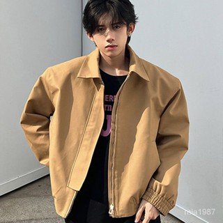 【優選好物】國潮新款ins卡其色墊肩外套翻領潮牌高階感美式飛行員男女款夾剋 2DQO
