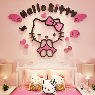 Hello Kitty貓3d立體墻貼畵女孩房間貼紙兒童房臥室床頭墻壁裝飾 VYK3