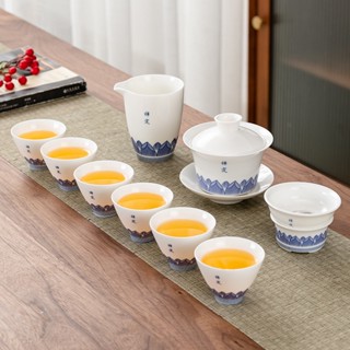 ｛高品質茶器精選｝整套白瓷貼花茶具套裝辦公家用商務禮品茶壺茶杯陶瓷商務茶具禮品