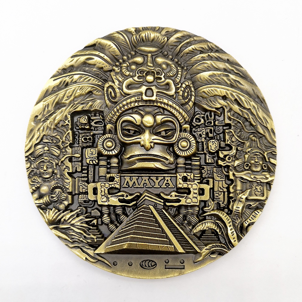 墨西哥瑪雅文明金字塔紀念章 阿茲特克圖騰羽蛇神大銅章古文明幣