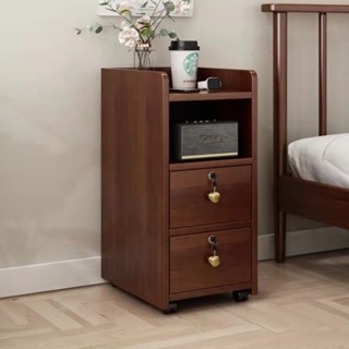 床頭櫃 床邊櫃 儲物櫃 帶輪床頭櫃可移動全實木帶鎖床邊櫃超窄小型迷你25/30cm公分原木