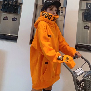 S-3XL 長袖帽T 大學T 秋冬新款高領刷毛大學T女 原宿風寬鬆大尺碼上衣 韓版長袖連帽女 ins潮