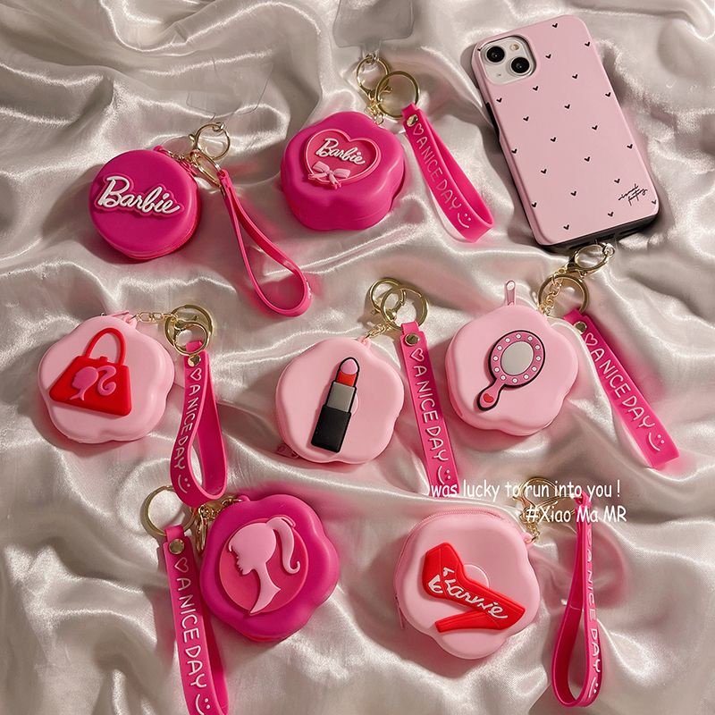 零錢包少女心芭比粉玫紅耳機套包包裝飾適用手機掛件日韓女款掛繩