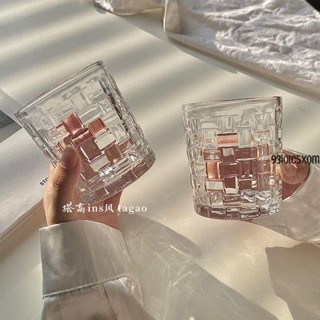 玻璃杯 藤編格玻璃杯高顏值水杯女果汁飲料杯子ins風樹紋咖啡杯啤酒杯男