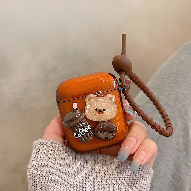 【熱賣爆款】焦糖色卡通立體小熊airpods pro第二代耳機套適用蘋果AirPods3代