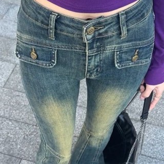 【Wik】牛仔褲女 長褲女 高腰 直筒 牛仔長褲 女生褲子 長褲 美式高街複古辣妹微喇叭牛仔褲女小個子修身彈力拖地褲子