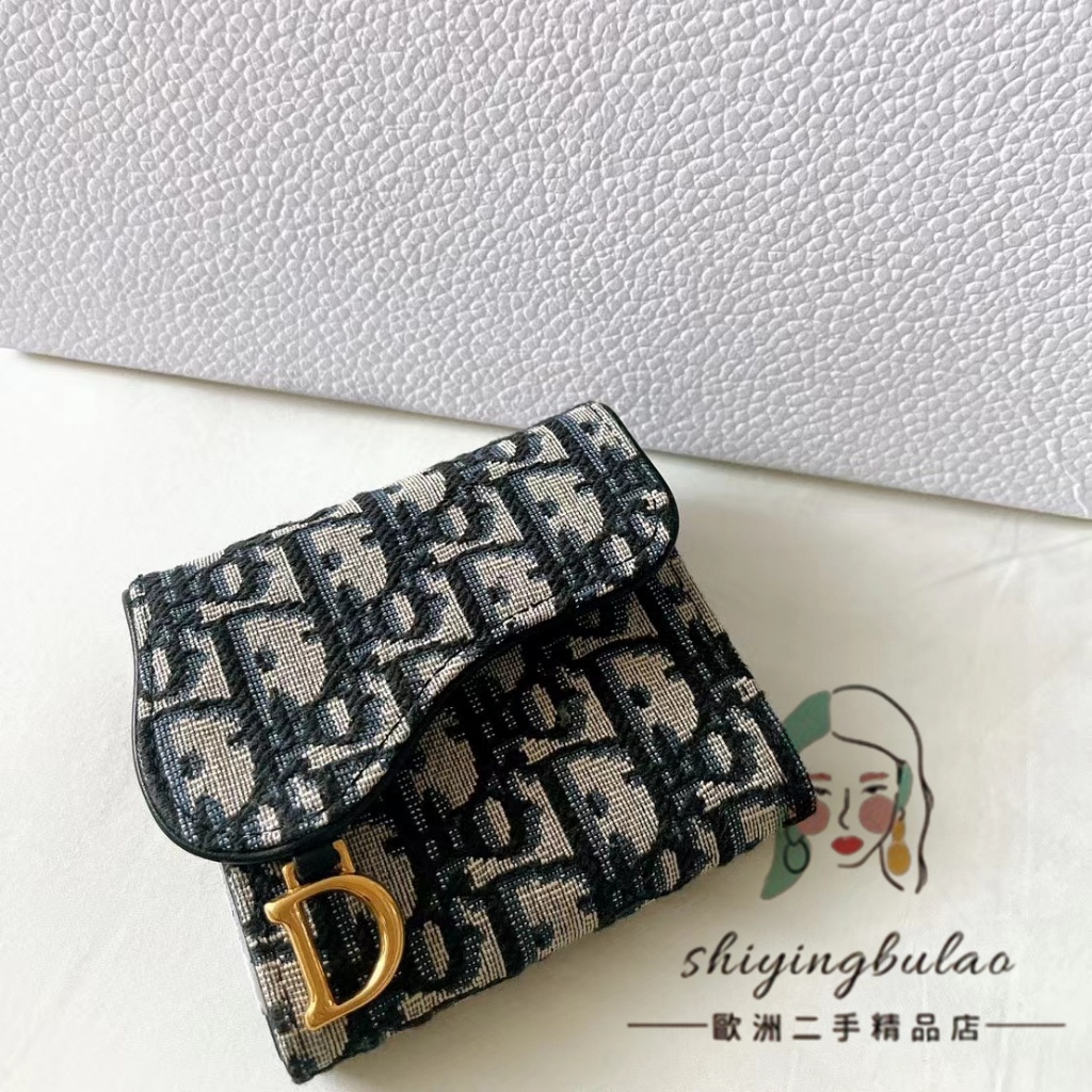 正品免運 Dior 迪奧 SADDLE 刺繡老花馬鞍三折錢包 卡包 短夾 零錢包 皮夾 錢夾 S5652CTZQ